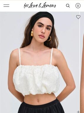 For Love & Lemons Cream Floral Lace Bubble Crop Top